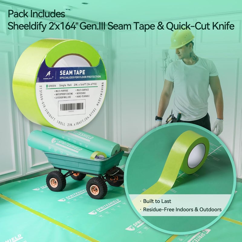 spriteshield 39" x 100' Heavy-Duty Temporary Floor Protection for Construction & Renovation, Green, Surface Protection Film for Hardwood Floors, Tile&Hard Paint Protection. (S-180G 39" x 100') - Image 2